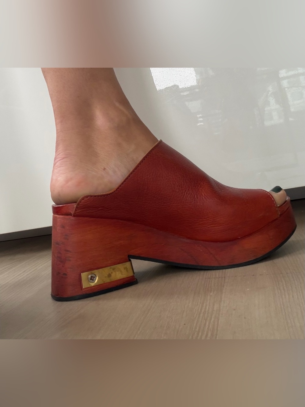 Free People Moon Platform Wooden Leather mules size 6